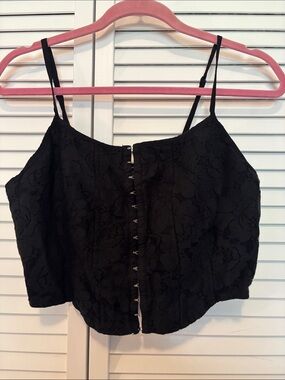 Wild Fable Black Lace Hook-Front Cropped Cami